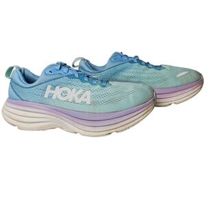Hoka Bondi 8 Women Running Shoes Sky Blue Lavender Purple Size 9B Comfort Nurse